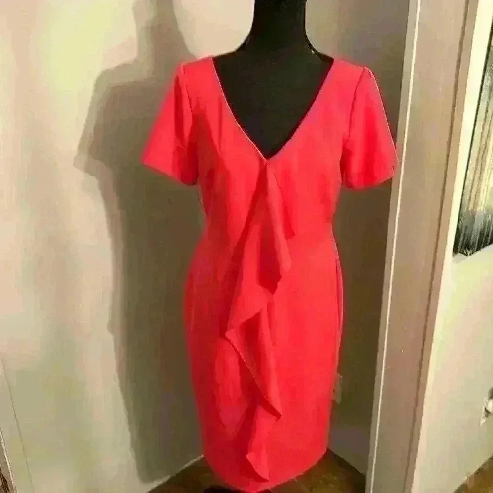 CENIA New York Dress Ruffle Front V-Neck Back Zipper size 8- NWOT